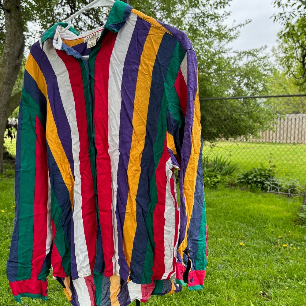 vintage Stefano international silky rayon button down collared shirt cross color